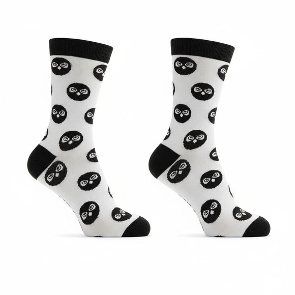 Owlcrate Crew Socks Womens Adult Small Black And White Novelty Owl Pattern New - Picture 1 of 7